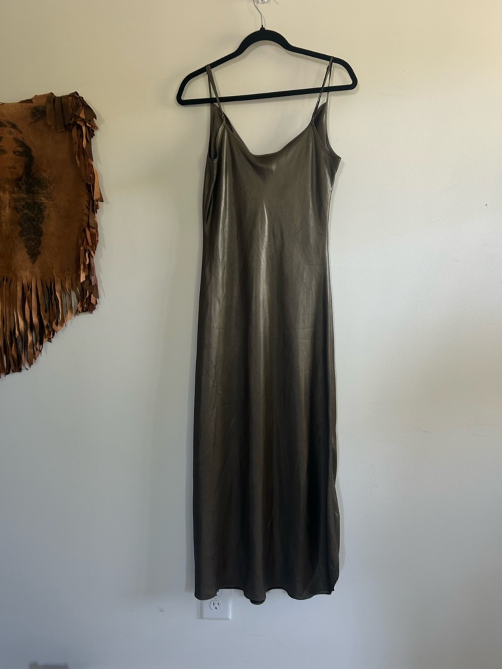 All Saints Hadley Olive Satin Cowl Slip Midi Dress - Picture 8 of 8